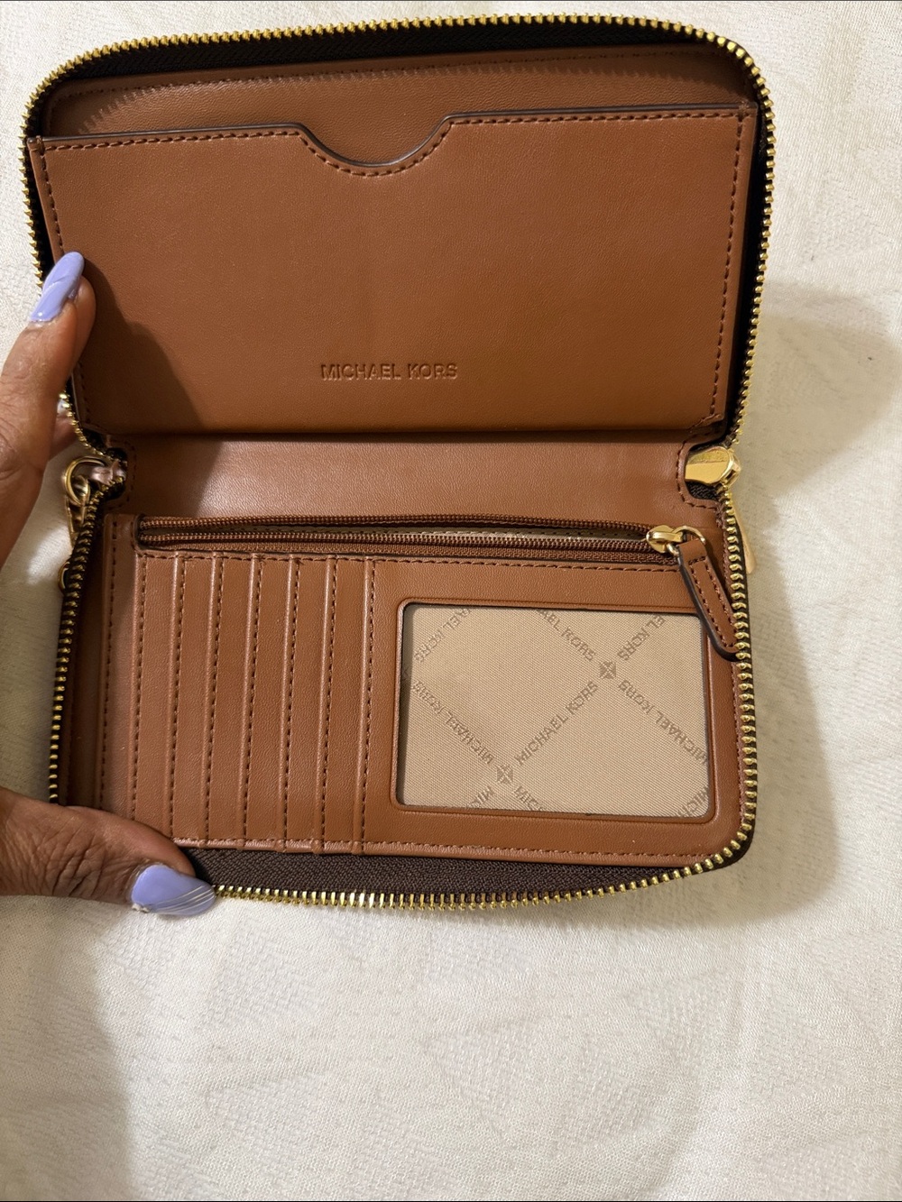 Michael Kors Brown MK Logo Zip Wristlet with Gold Hardware ( final sale) - Picture 2 of 4